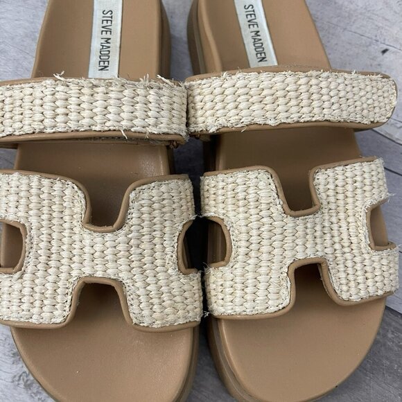 Steve Madden Mayven Natural Raffia Flatform Slide Sandals US 8 Summer Resort - Picture 5 of 11